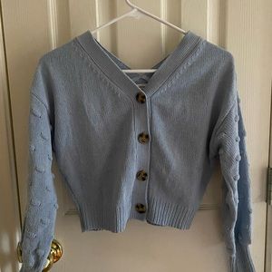 Moon & Madison Women's Knitted Button Front Cropped Cardigan XS baby blue